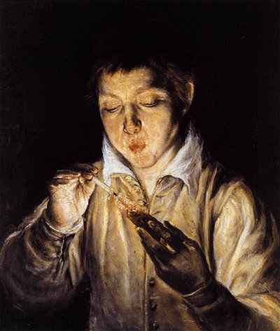 A Boy Blowing on an Ember to Light a Candle by El Greco